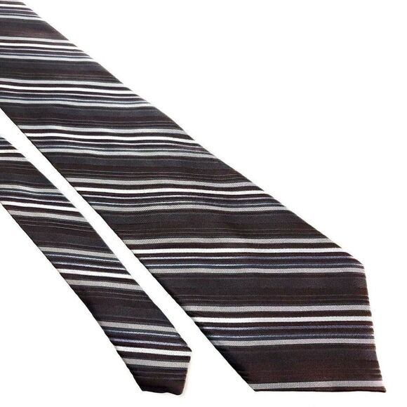 Calvin Klein‎ Silk Tie Woven Brown Striped Wide - Picture 1 of 6